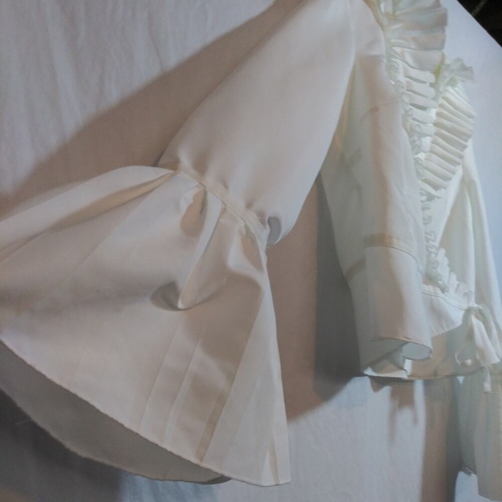Allison Taylor White Dramatic Pleated Ruffle Collar Wrap Top Size 8 - Picture 4 of 8